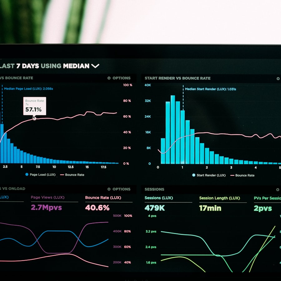 Ilustrasi grafik data dan analisis digital di layar komputer