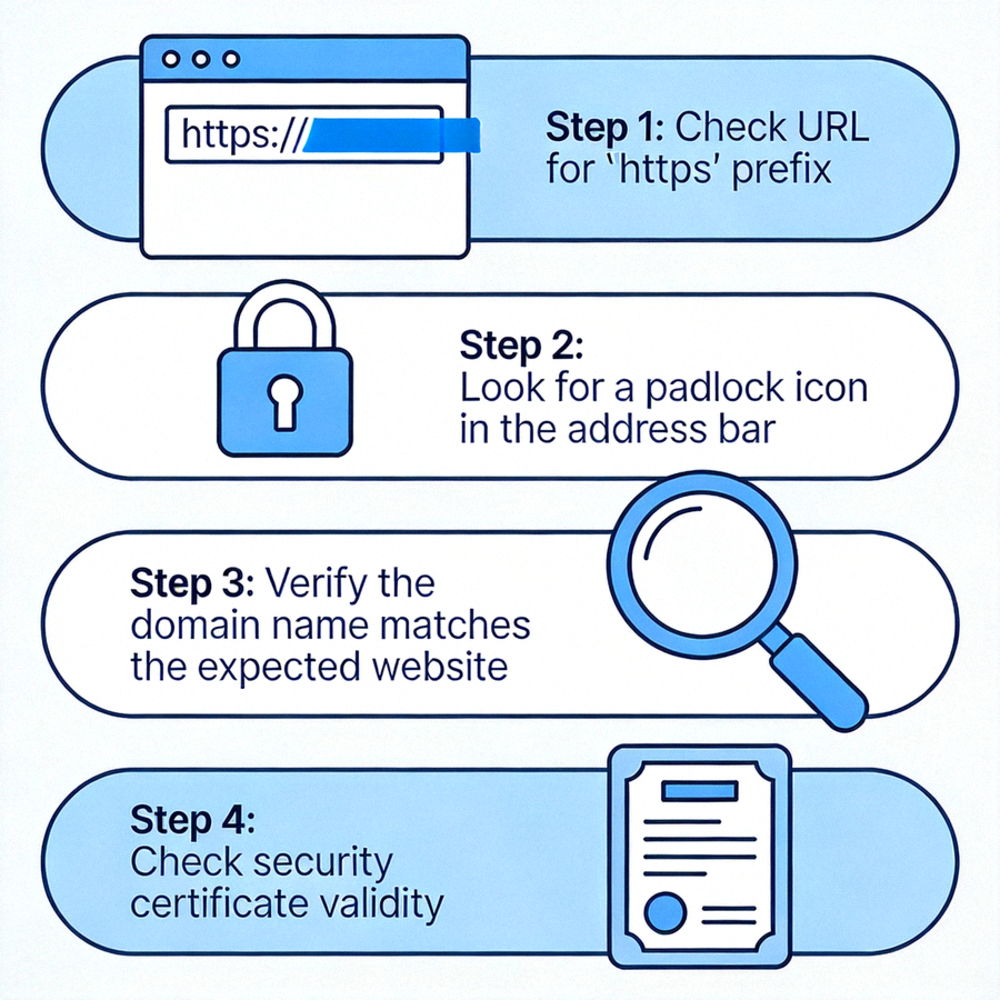 Ilustrasi cara memverifikasi keamanan sebuah website sebelum mengakses