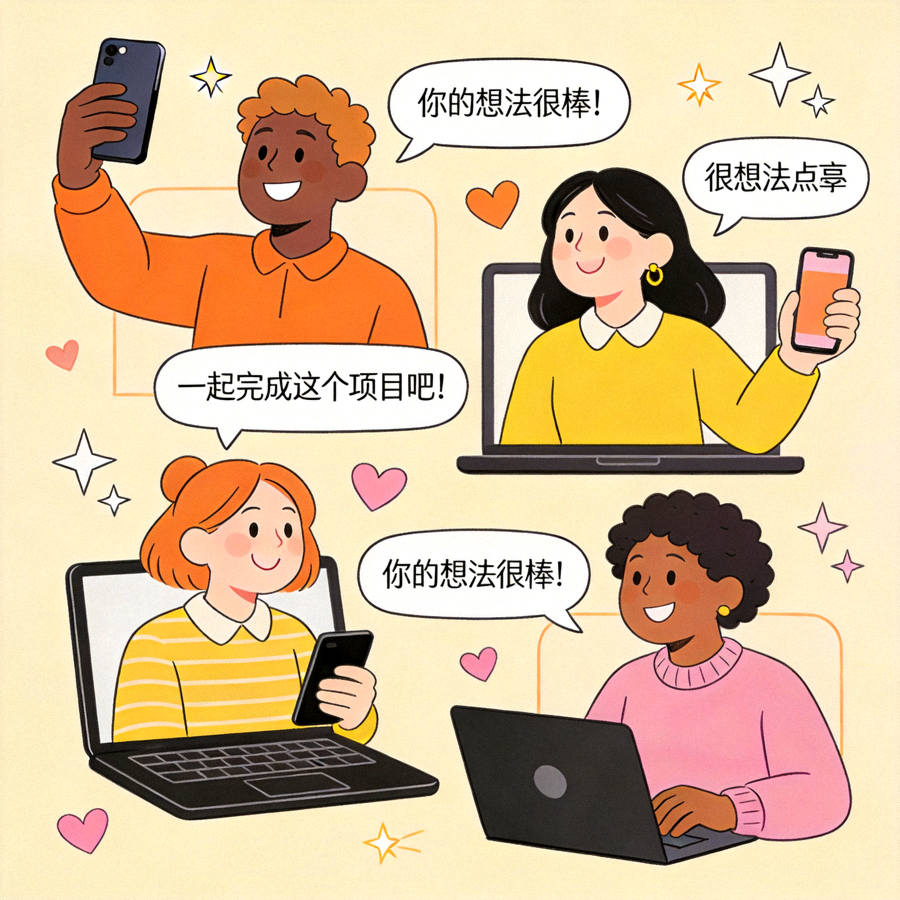 Ilustrasi interaksi sosial online yang positif dan konstruktif