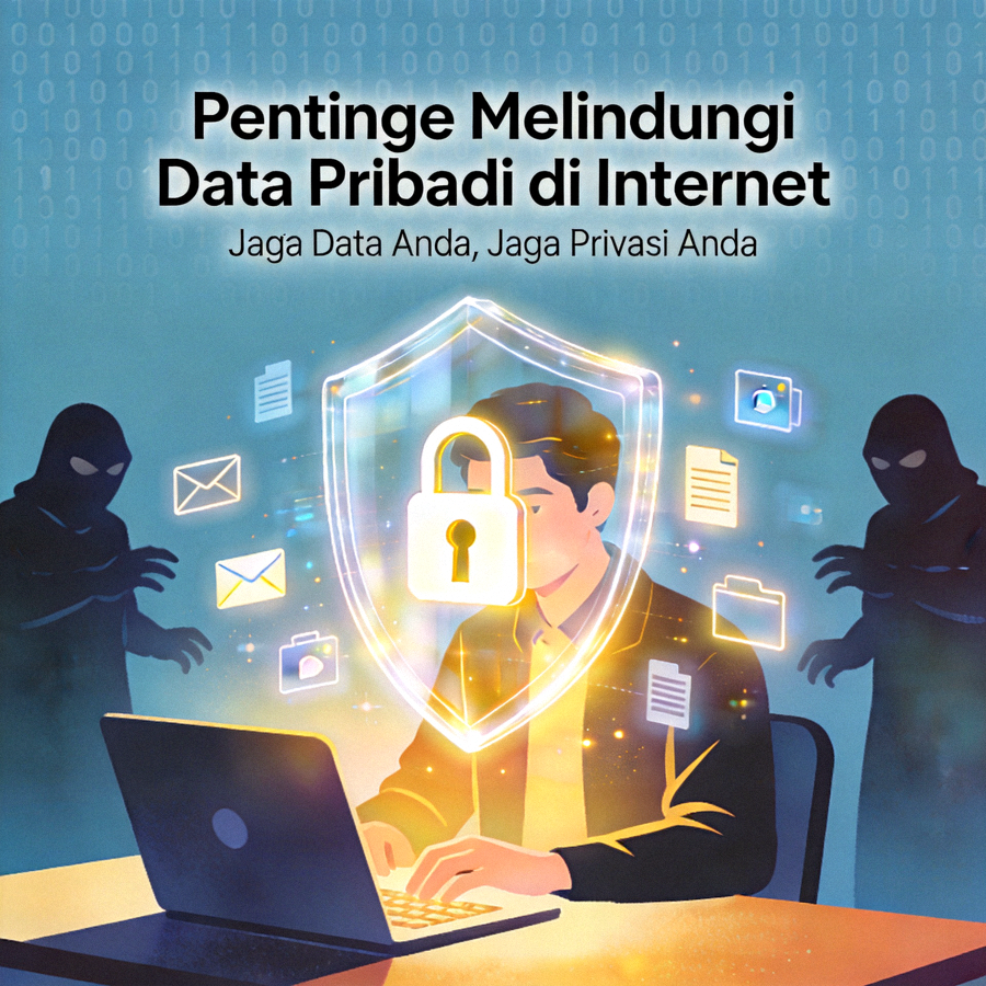 Ilustrasi visual tentang pentingnya melindungi data pribadi di internet